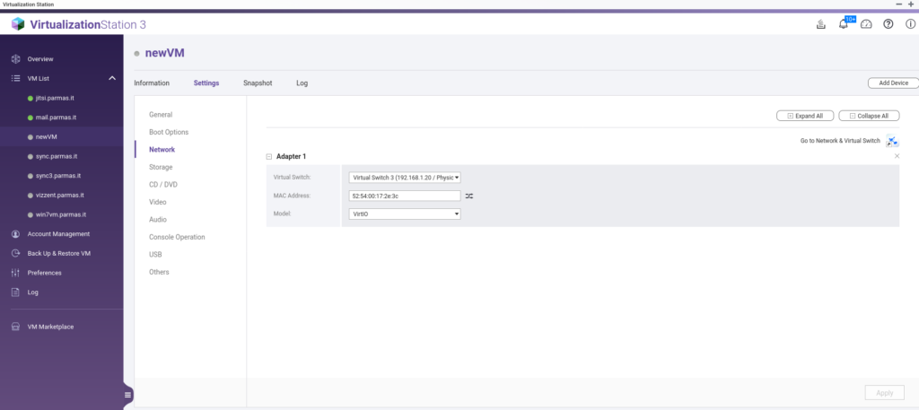 network settings of virtual machines