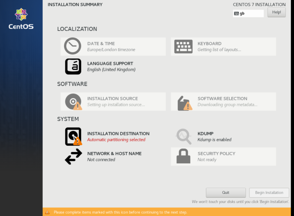 centos7 install summary