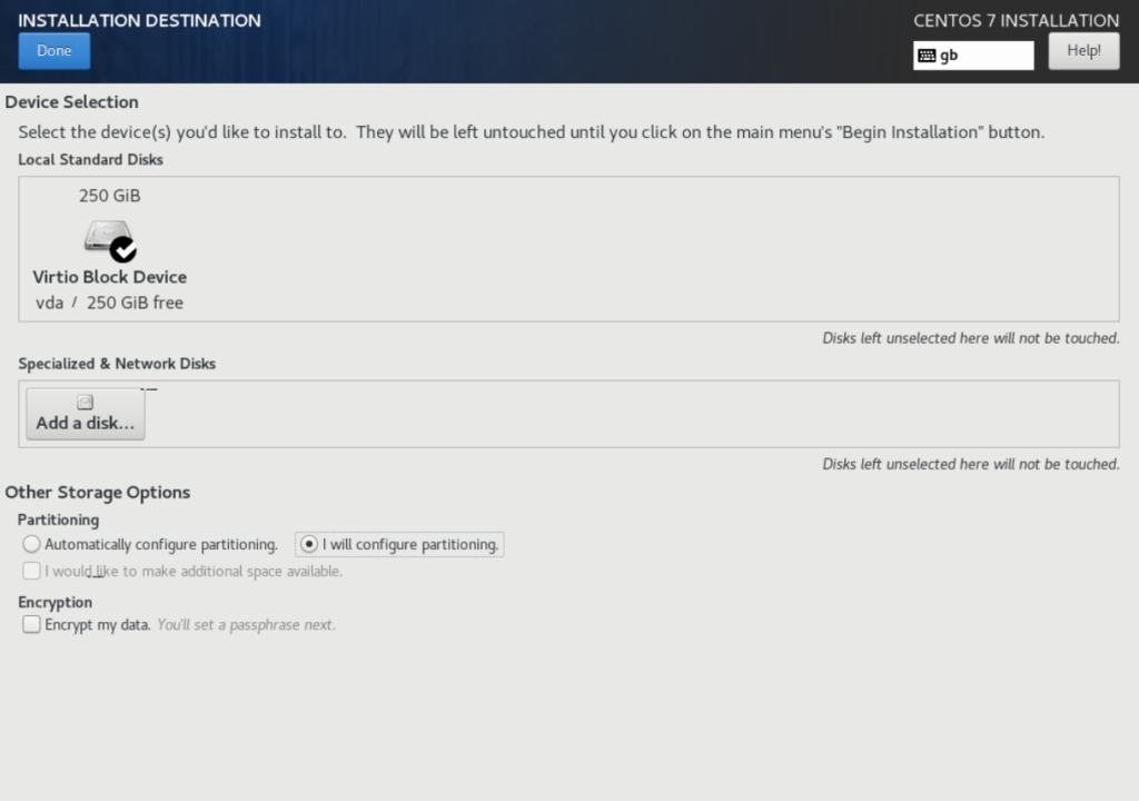 centos7 hard drive selection