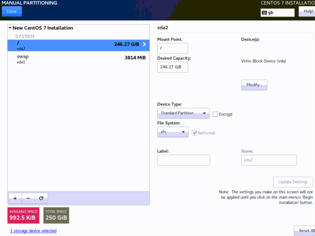 centos partitioning details