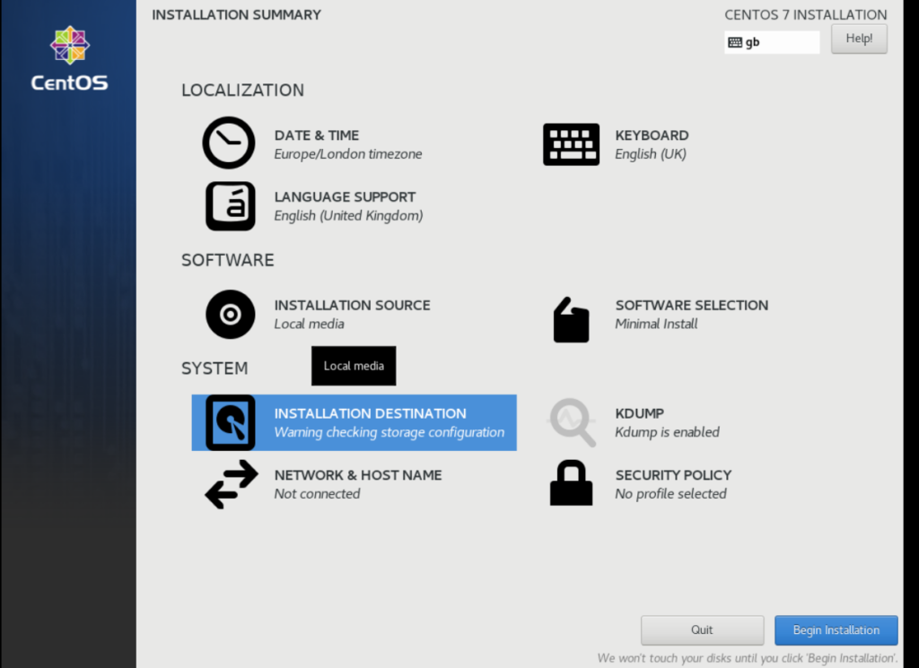 centos7 begin installation