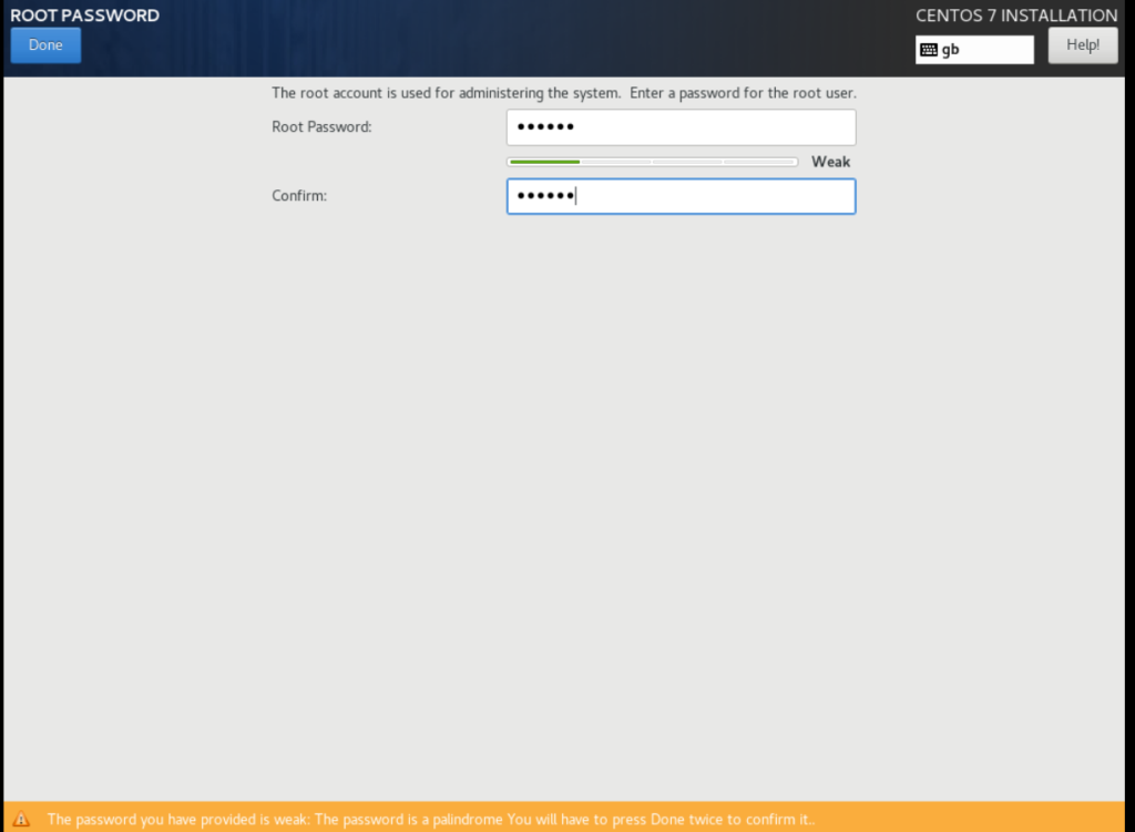 centos 7 define root password