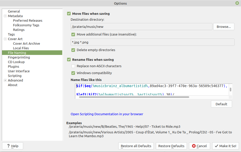 musicbrainz picard options - file naming